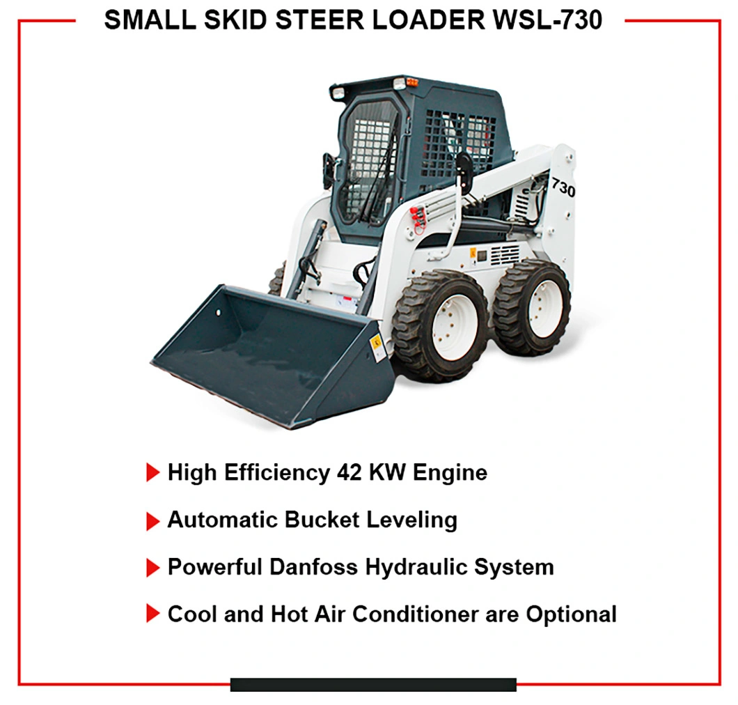 Customized Hydraulic Mini Loader 730kg Wheel Skid Steer Loader at Attachments Price