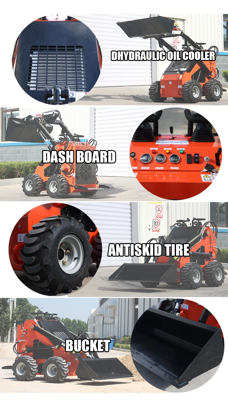 Mini Skid Steer Loader Optional Attachment Crawler Wheel Skid Steer Loader with Mulcher Rock Saw Sweeper Snow Blower Auger