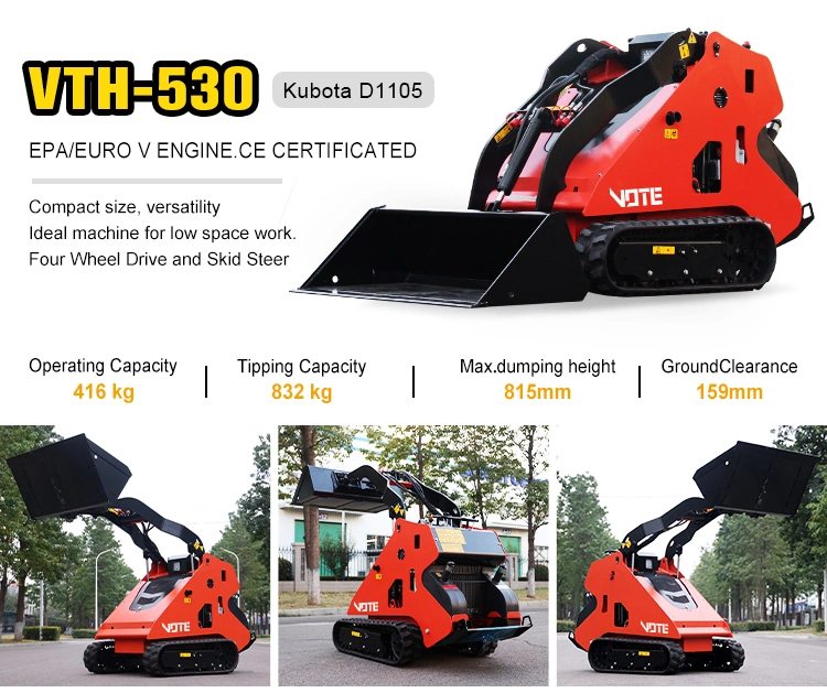 Mini Skid Steer Loader Optional Attachment Crawler Wheel Skid Steer Loader with Mulcher Rock Saw Sweeper Snow Blower Auger