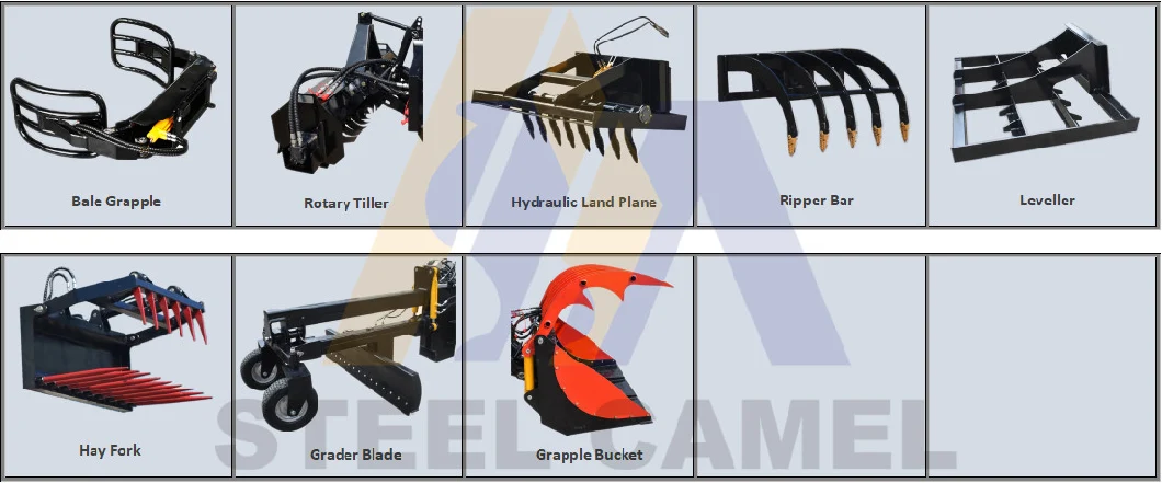 Agriculture Machinery Farm Equipment Mini Tractor Skid Steer Front End Wheel Loader 3 Point Pto Rotary Tiller/Flail Mower/Wood Chipper/Mulcher Attachments